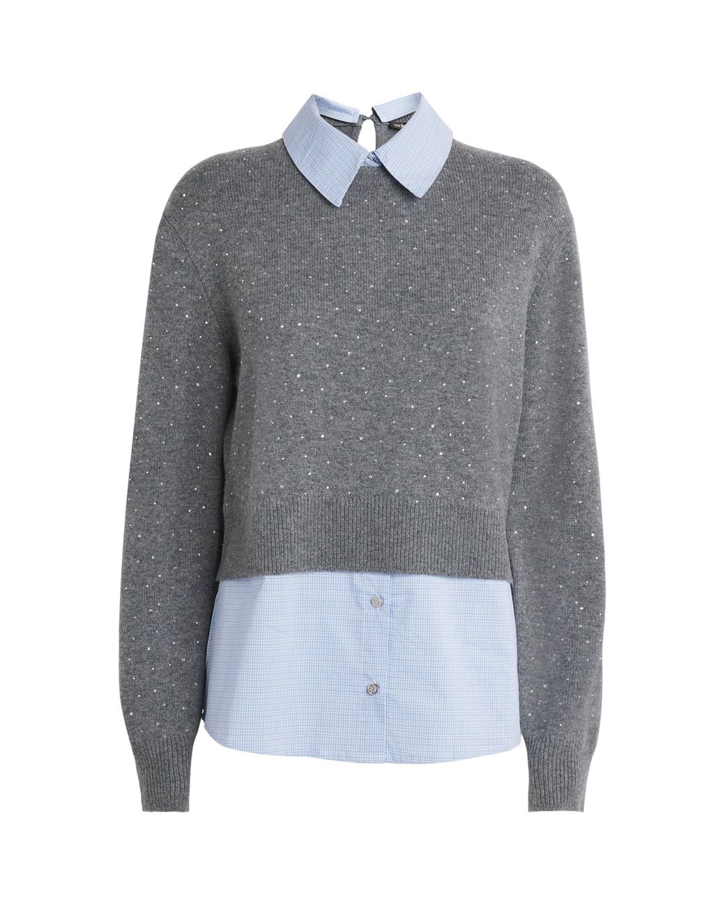 Maje Gray Wool-Blend 2-In- Sweater And Shirt