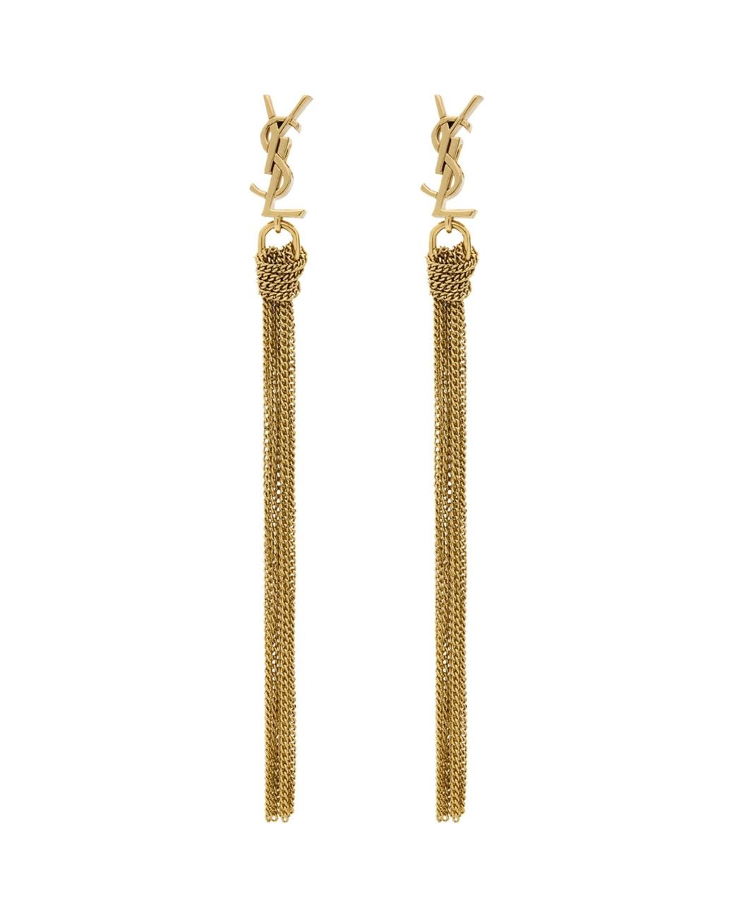 Saint Laurent Metallic Pompons Chains Earrings