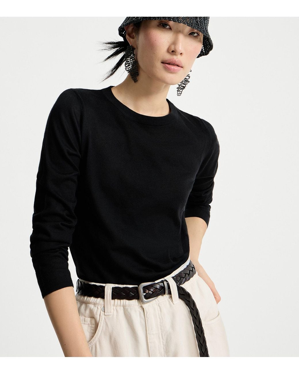 Brunello Cucinelli Black Cashmere-Silk Sweater