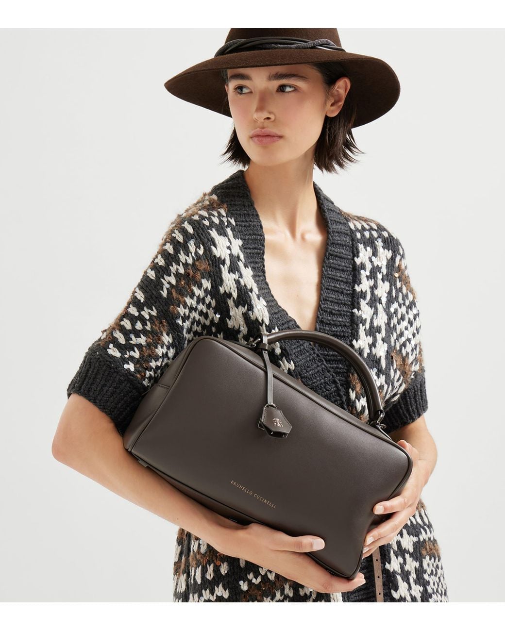 Brunello Cucinelli Brown Leather Explorer Boston Top-Handle Bag