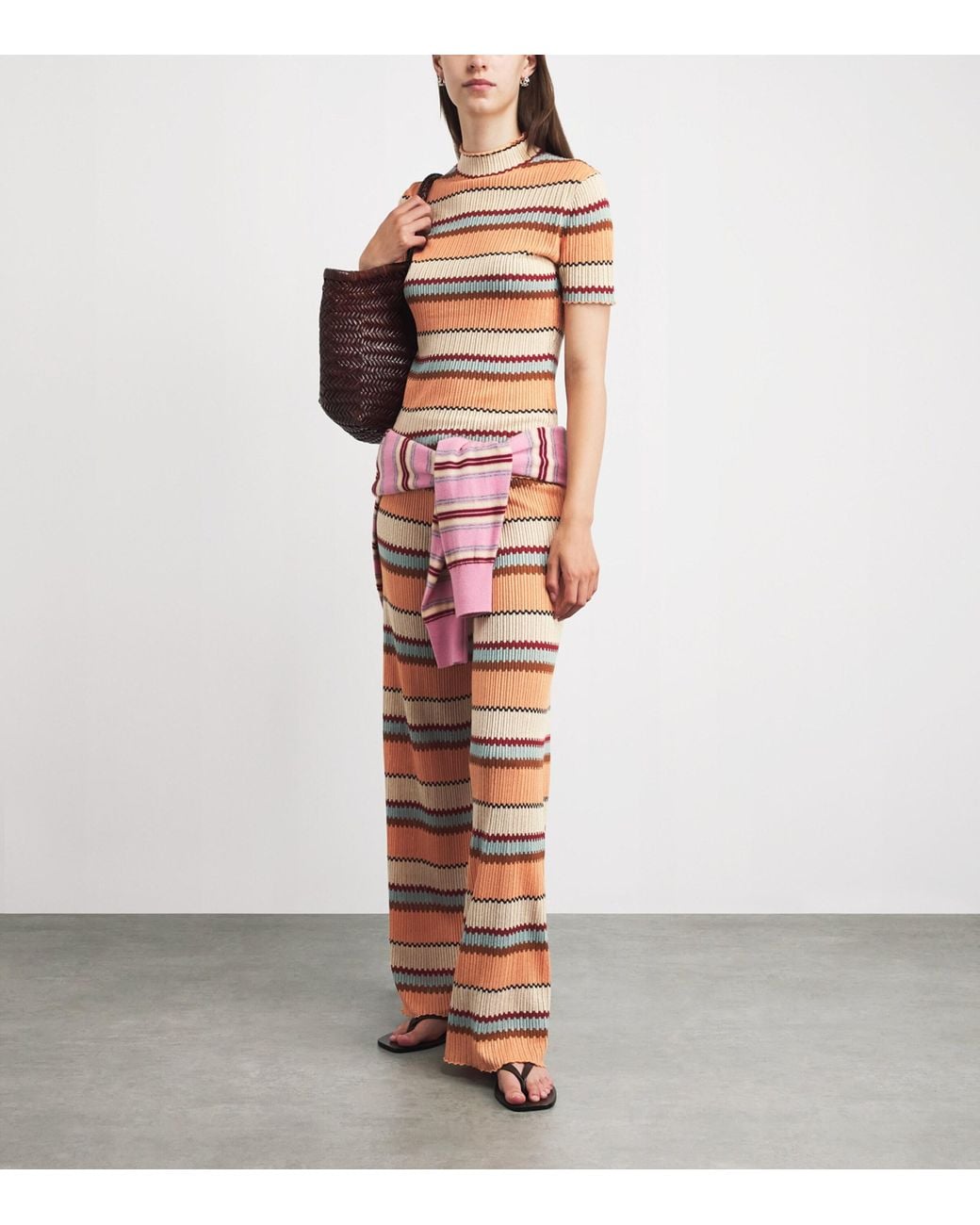 Guest In Residence Orange Linen-Silk Stripe Palazzo Trousers
