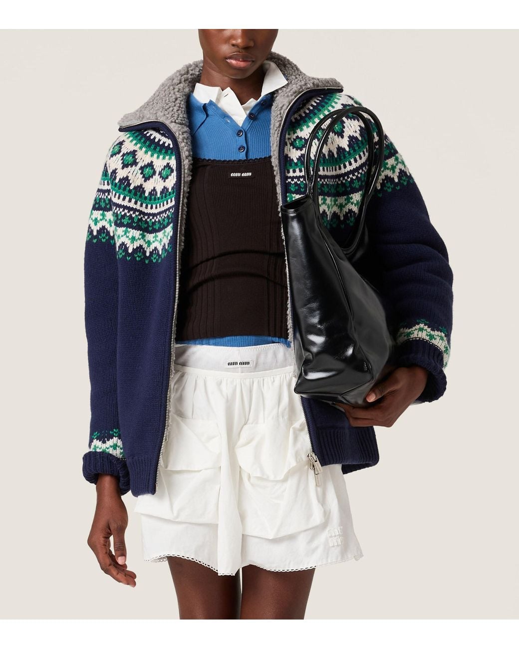 Miu Miu Blue Wool Fair Isle Cardigan