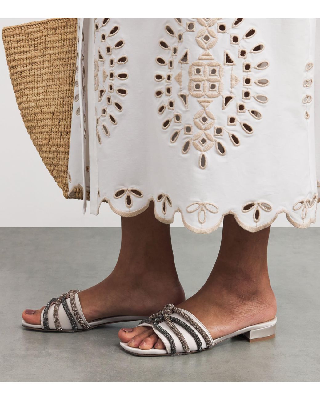 Eleventy Natural Satin Embellished Mules 20