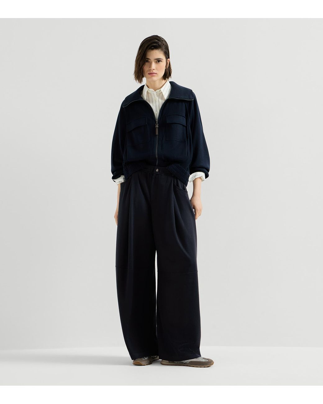 Brunello Cucinelli Blue Cotton-Silk Interlock Track Pants