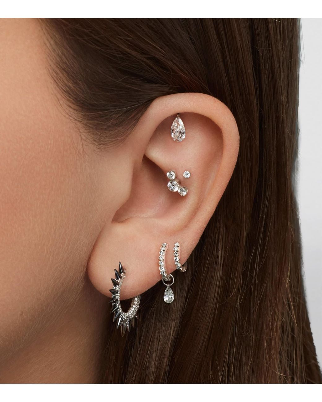 Maria Tash Metallic Diamond Pear Single Stud Earring
