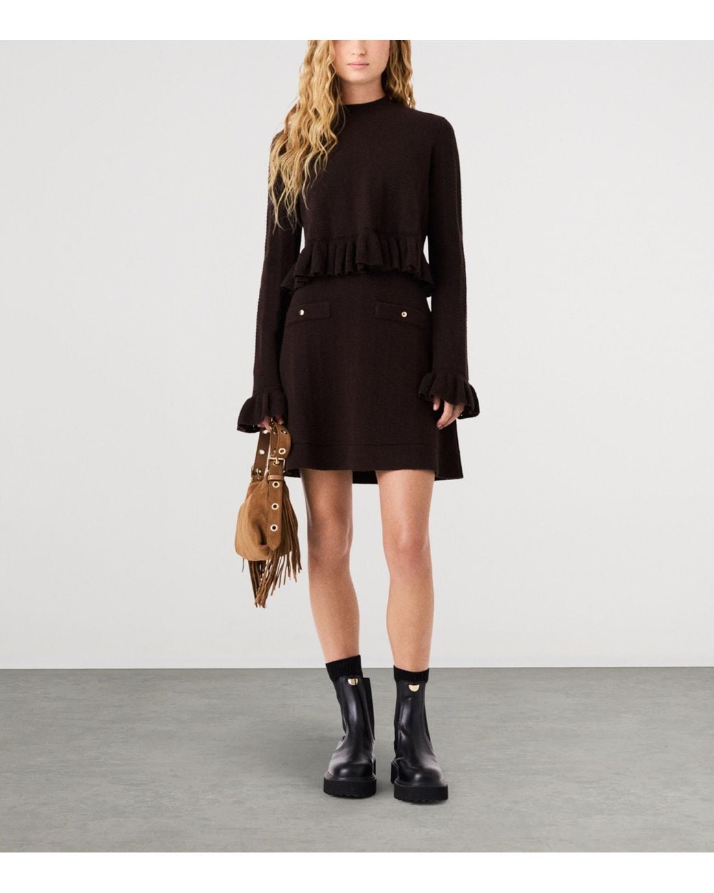 Maje Black Cable-Knit Mini Dress