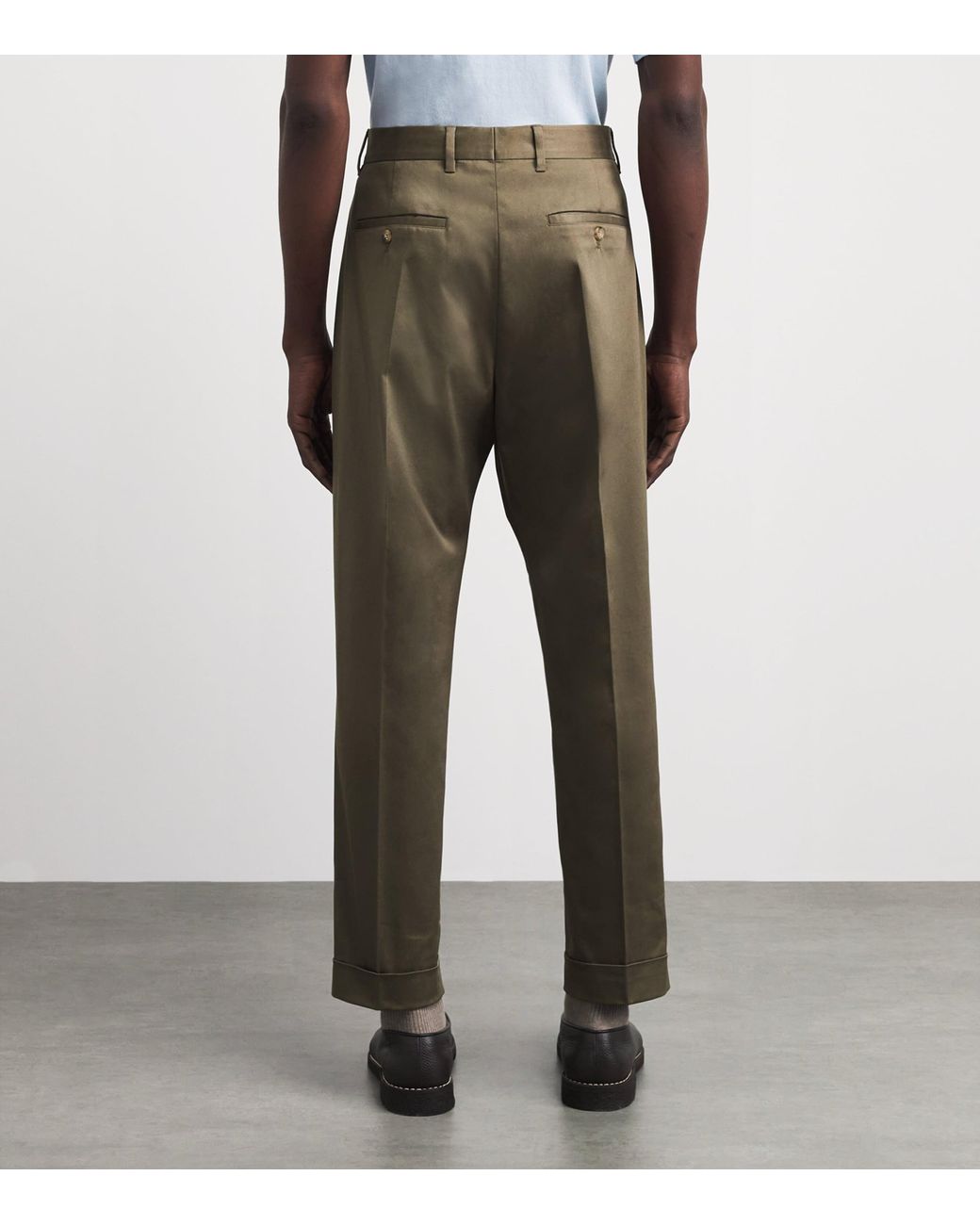 Paul Smith Green Cotton-Blend Pleated Wide-Leg Trousers for men