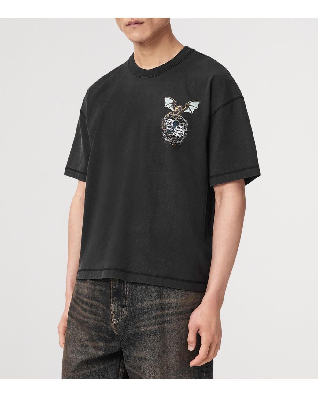 AllSaints Black Organic Cotton Wyvern T-Shirt for men