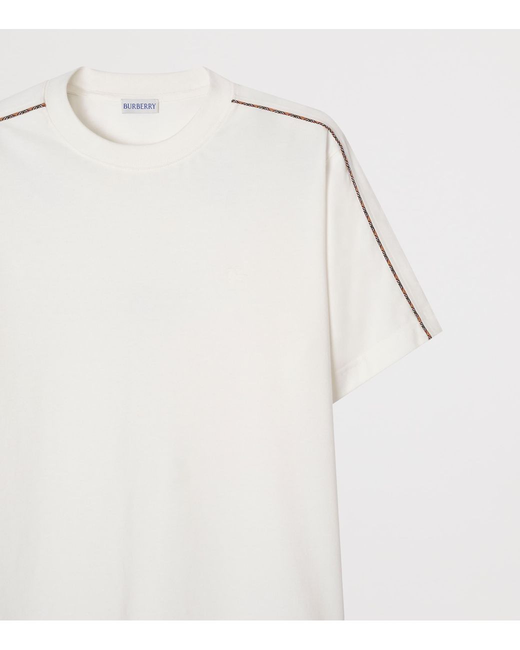 Burberry White Cotton Check-Piping Slim T-Shirt for men