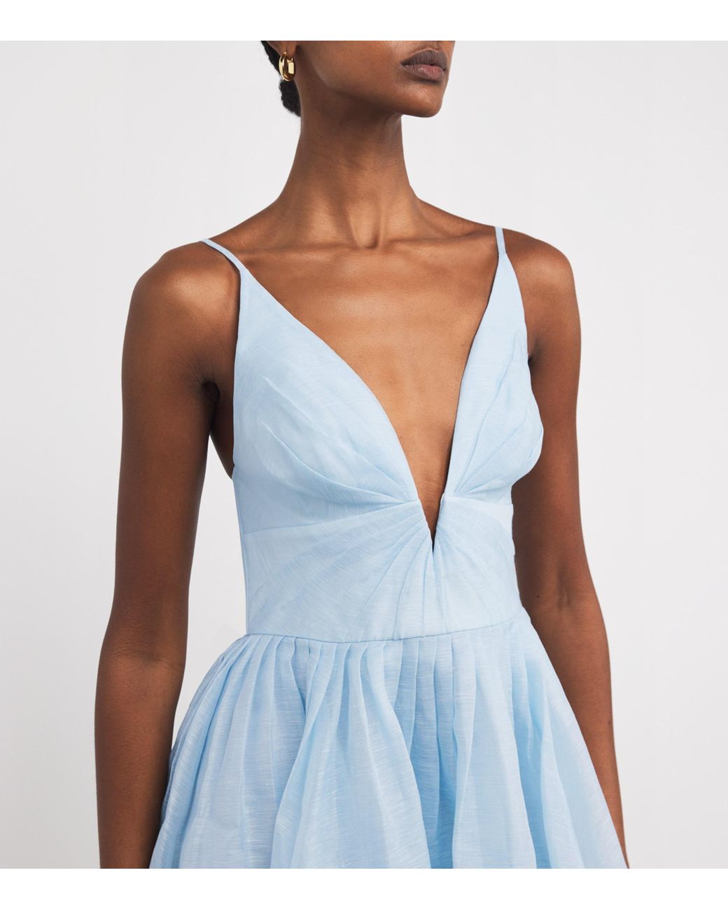 open lace back dress Elise Powder Blue Plunge-Neck Midi Dress With Drop-Waist – Club L London