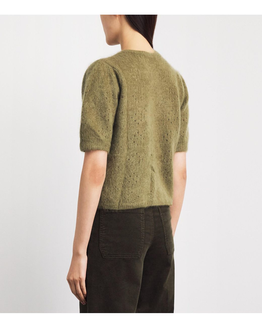 FRAME Green Cashmere Short-Sleeve Cardigan