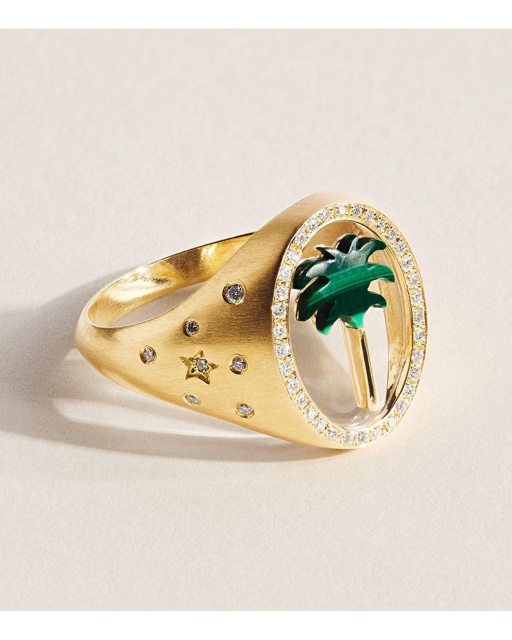 L'Atelier Nawbar Metallic And Diamond Tableau Palm Tree Ring