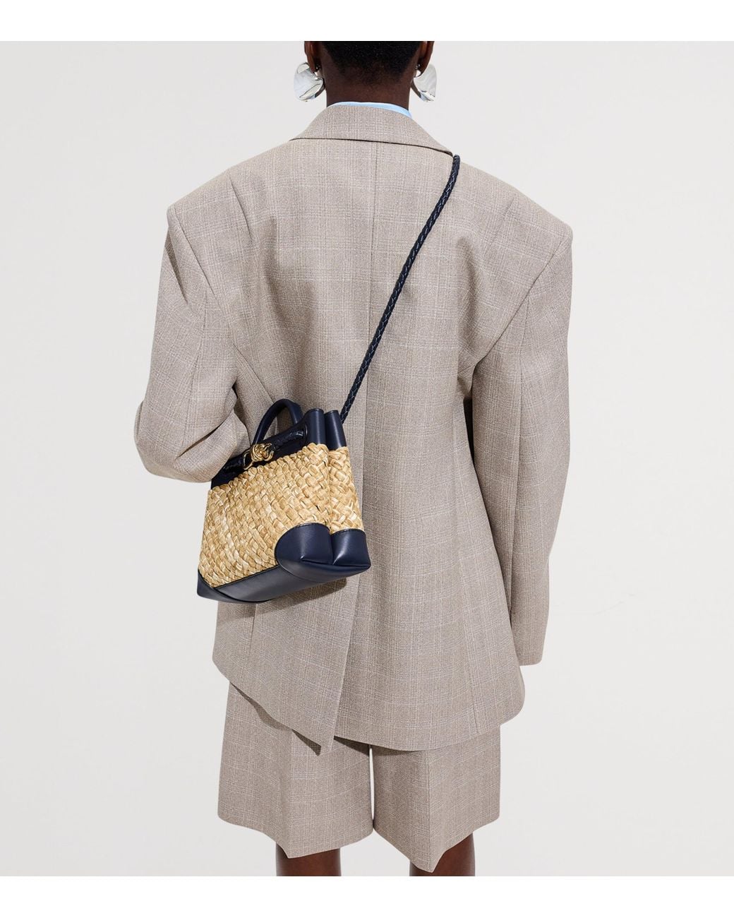 Bottega Veneta Blue Small Raffia Andiamo Top-Handle Bag