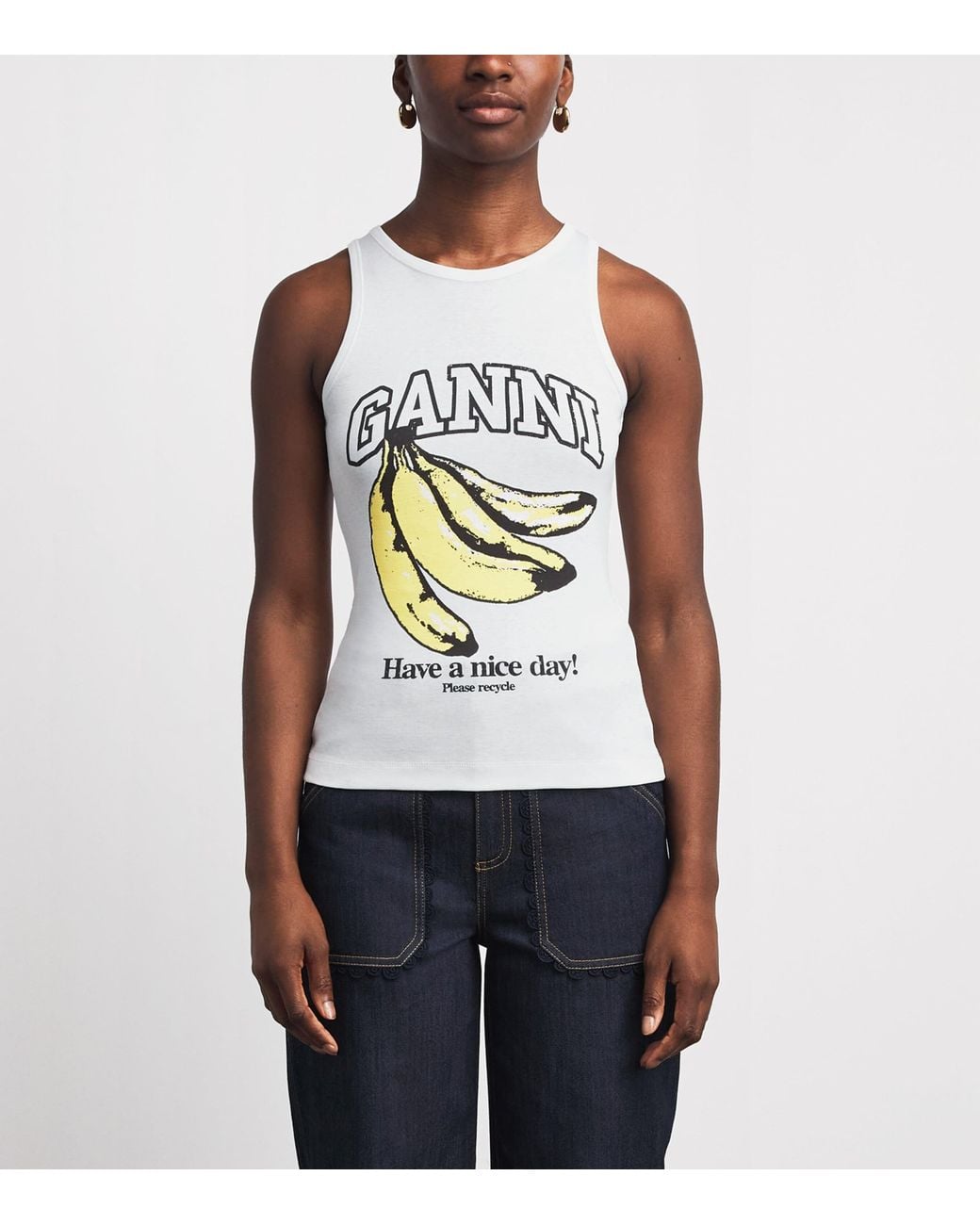 Ganni White Organic Cotton Graphic Tank Top
