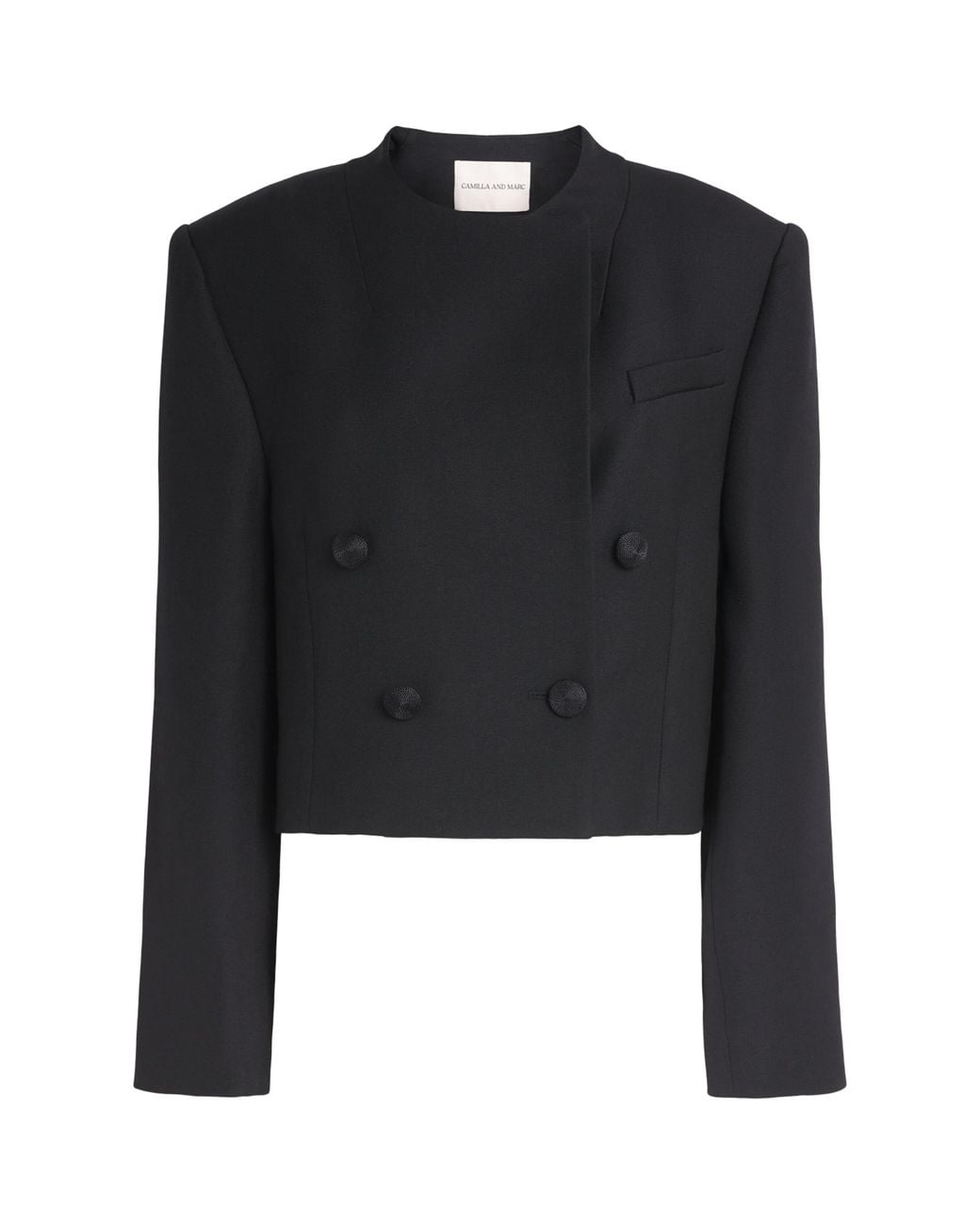Camilla & Marc Black Wool Collarless Caius Blazer
