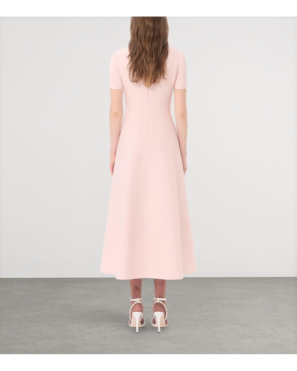 Valentino Pink Wool-Silk Crepe Embellished Midi Dress