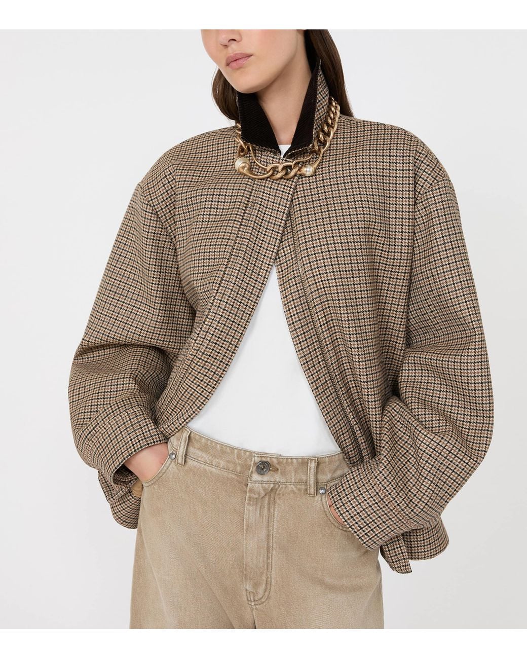 Weekend by Maxmara Brown Virgin Wool Check Quilted Jacket