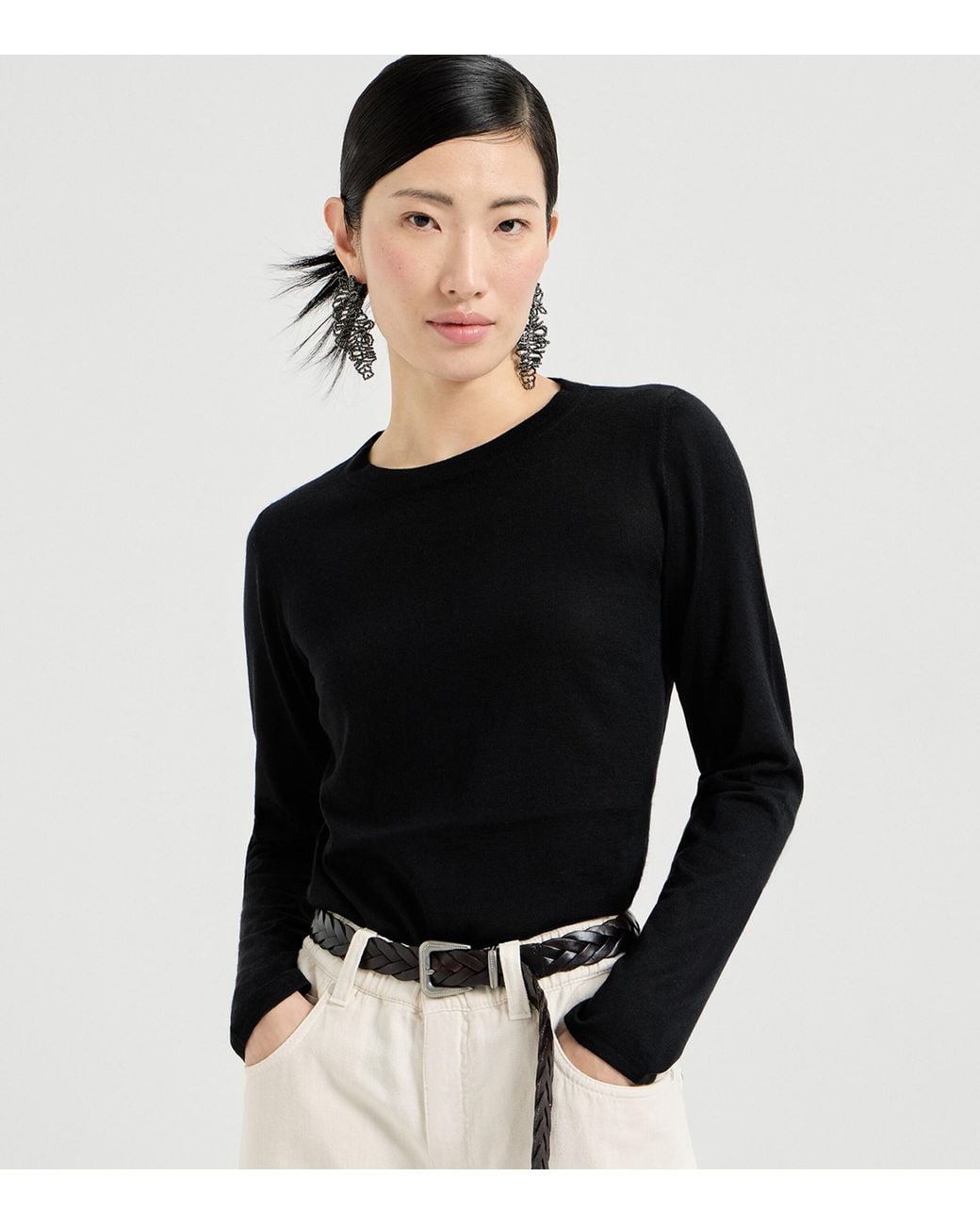Brunello Cucinelli Black Cashmere-Silk Sweater