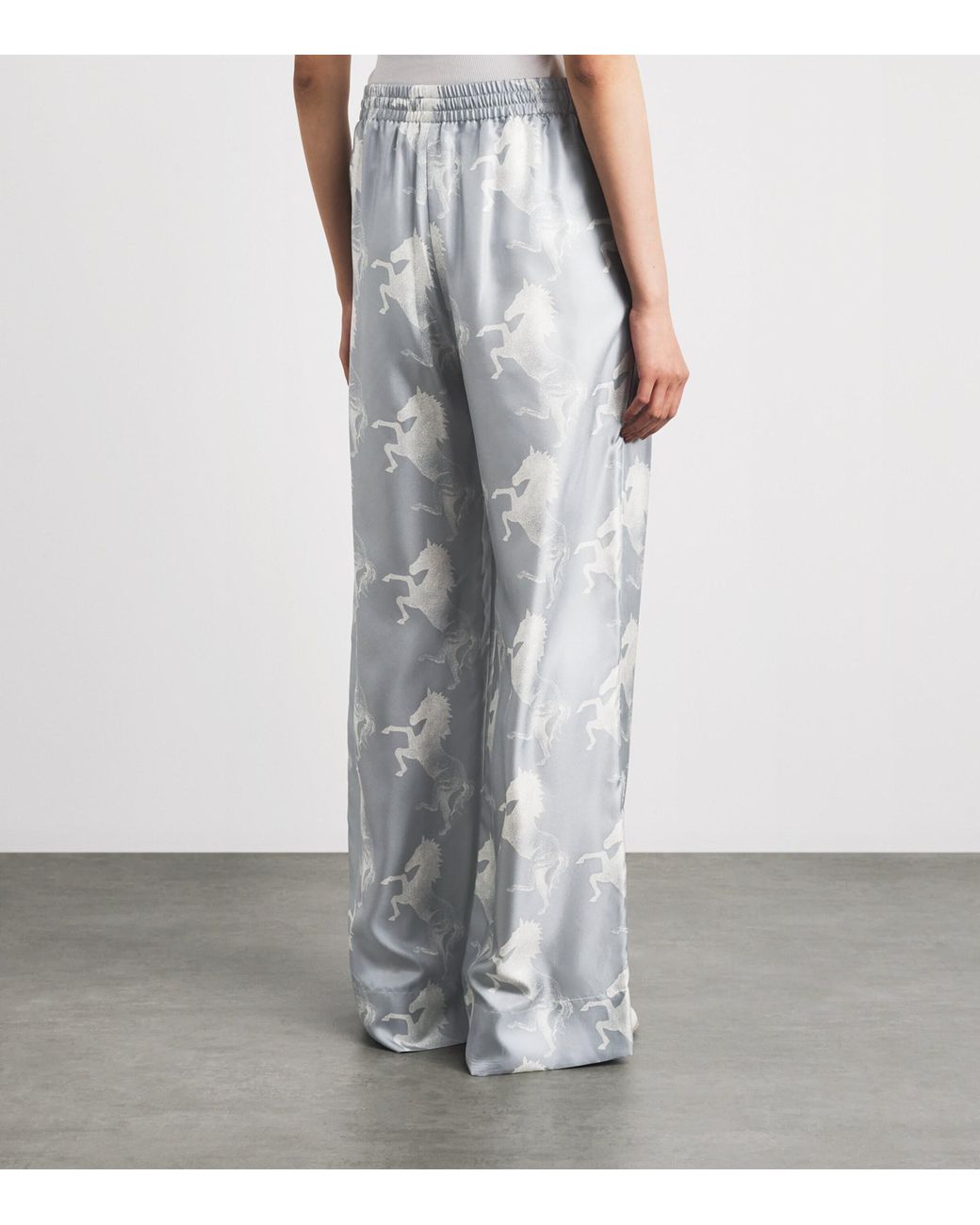 Stella McCartney Gray Silk Horse Print Wide-Leg Trousers