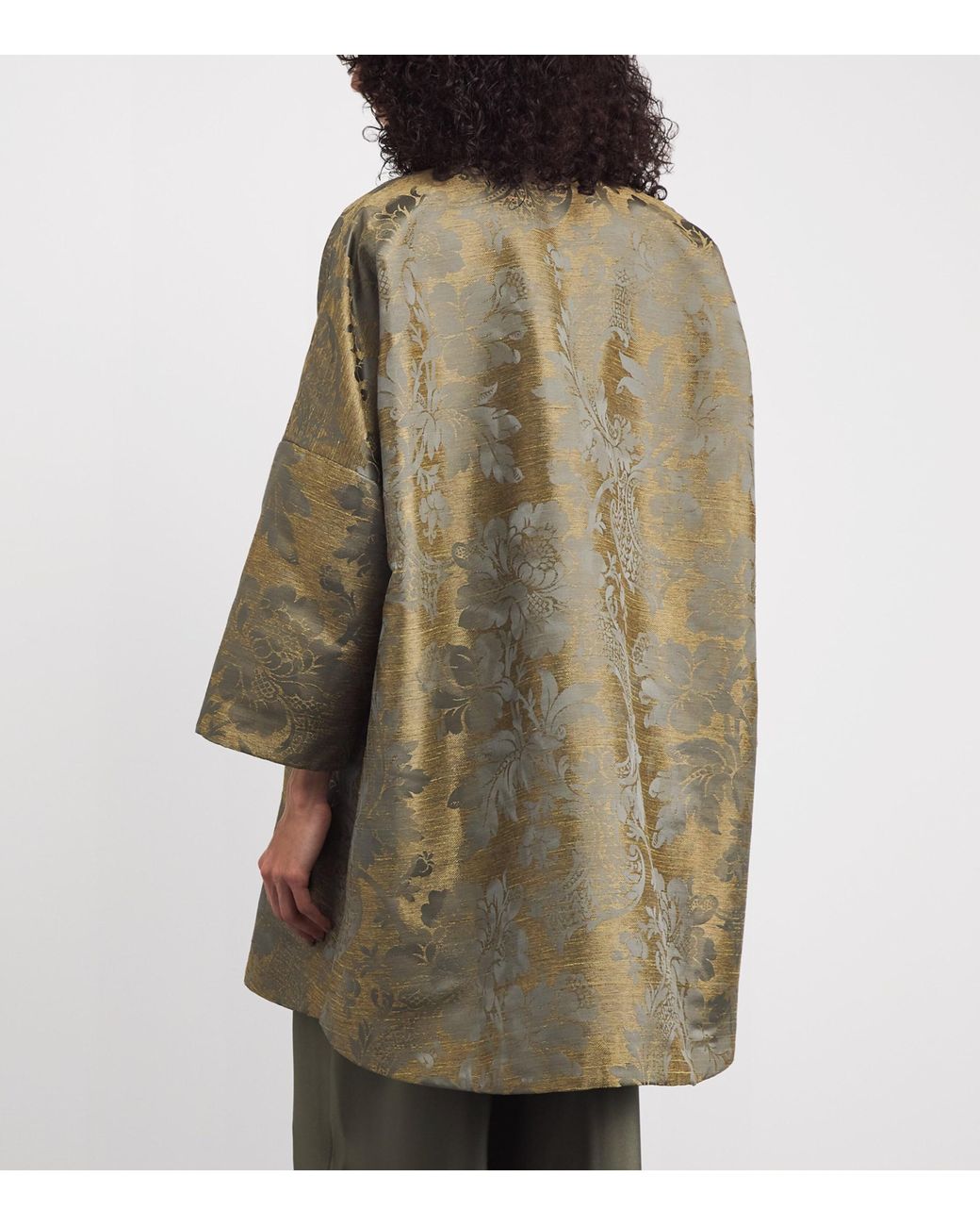 Eskandar Green Jacquard Stand-Collar Coat