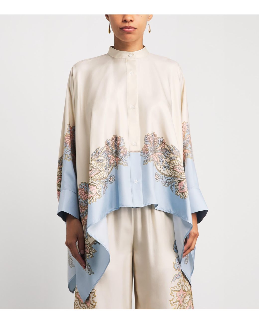 LaDoubleJ Blue Silk Printed Foulard Blouse