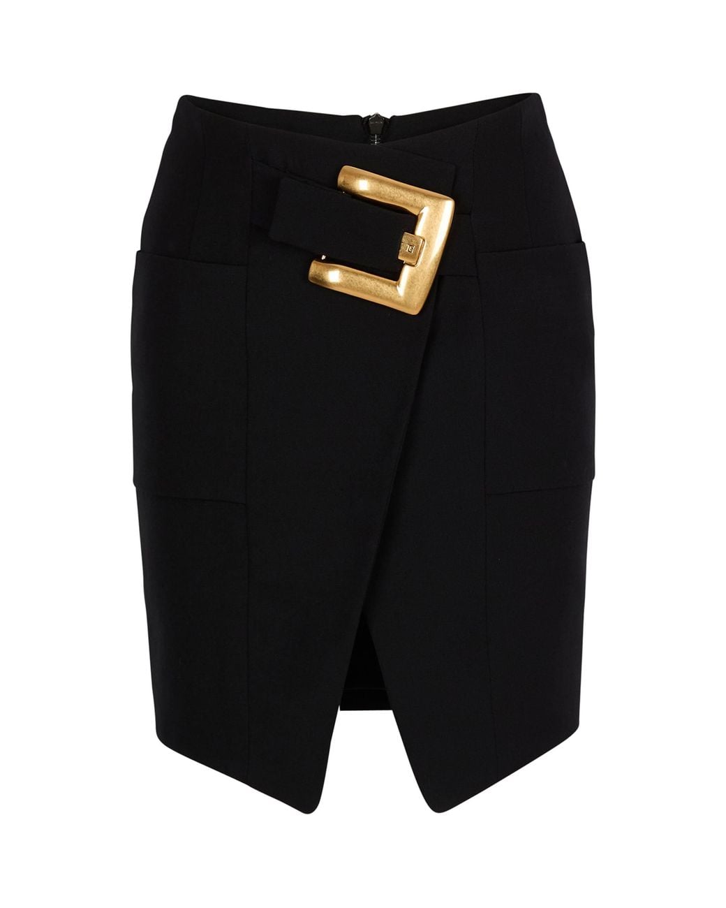 Balmain Black Virgin Wool Belted Mini Skirt