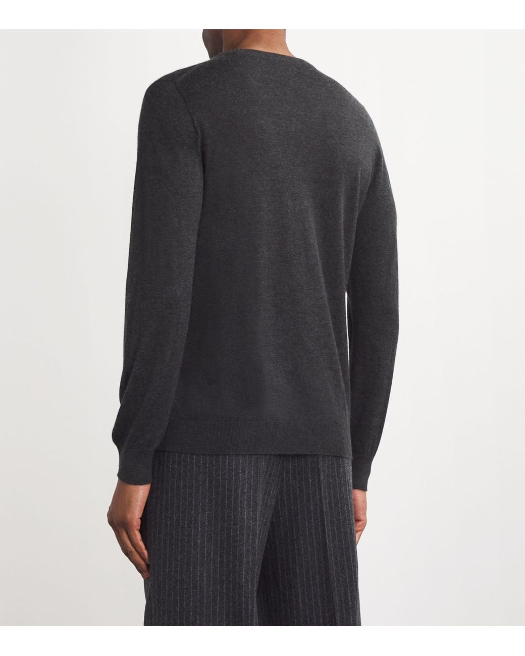 Johnstons Gray Superfine Cashmere V-Neck Sweater for men