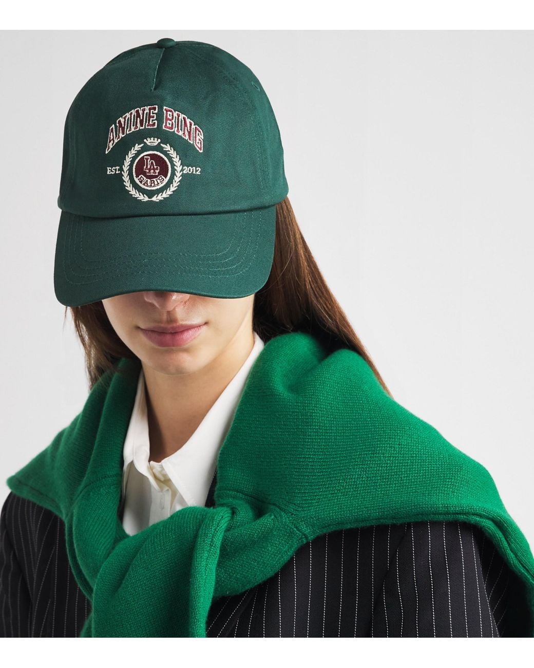 Anine Bing Green Embroidered Jeremy Baseball Cap