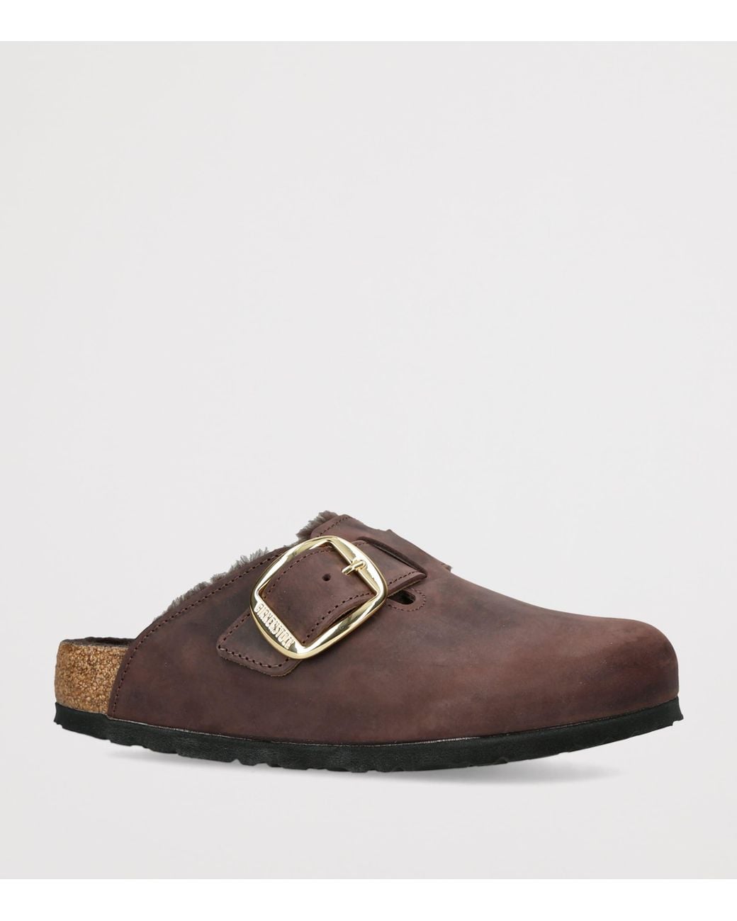 Birkenstock Brown Leather Shearling-Lined Boston Clogs