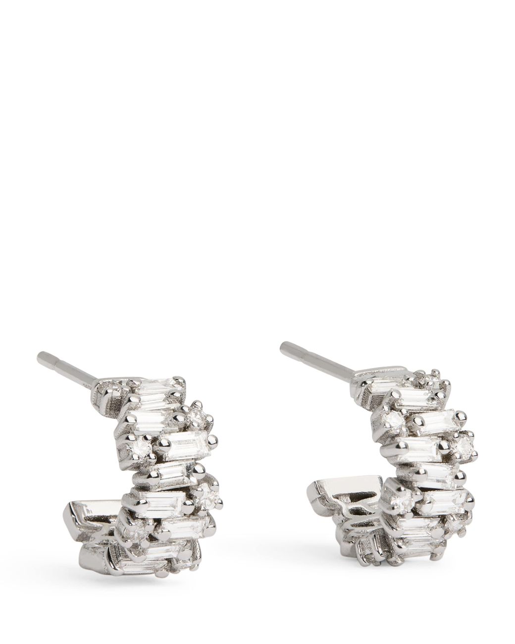 Suzanne Kalan White And Diamond Shimmer Hoop Earrings