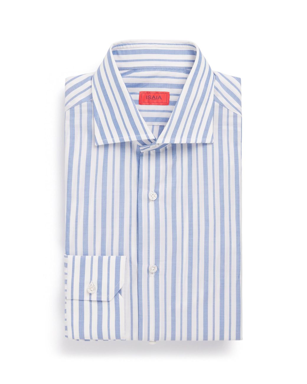 Isaia Blue Cotton Stripe Shirt for men