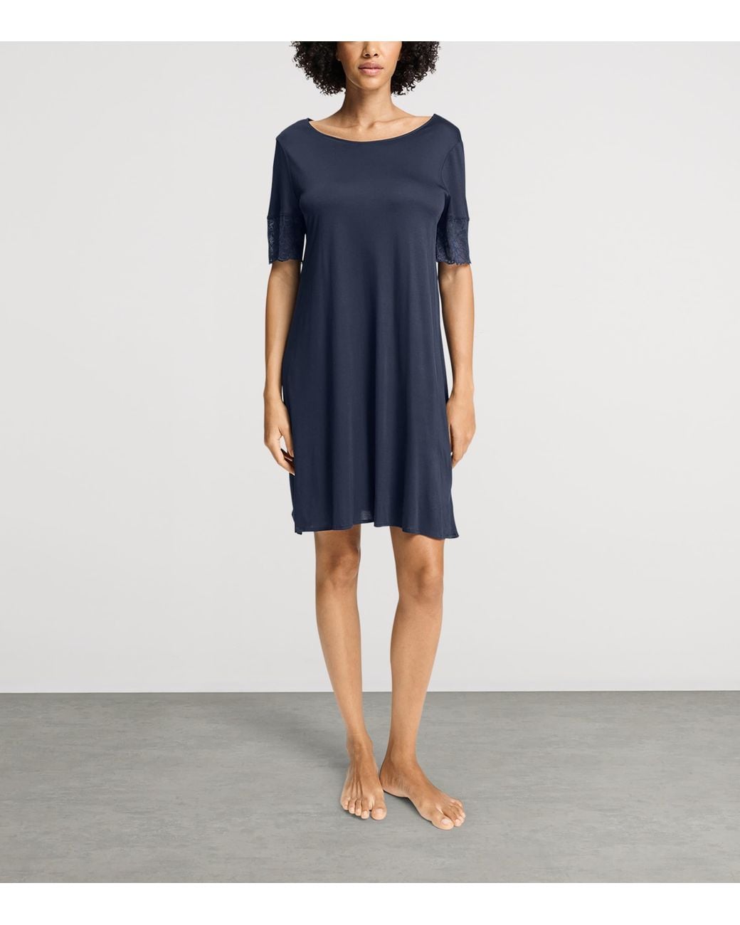 Hanro Blue Modal Lace-Trim Nightdress