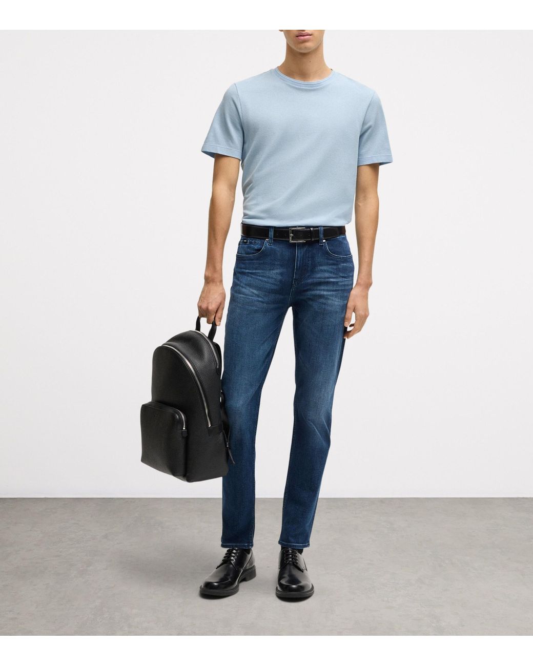 Boss Blue Cotton-Blend Bubble-Jacquard T-Shirt for men