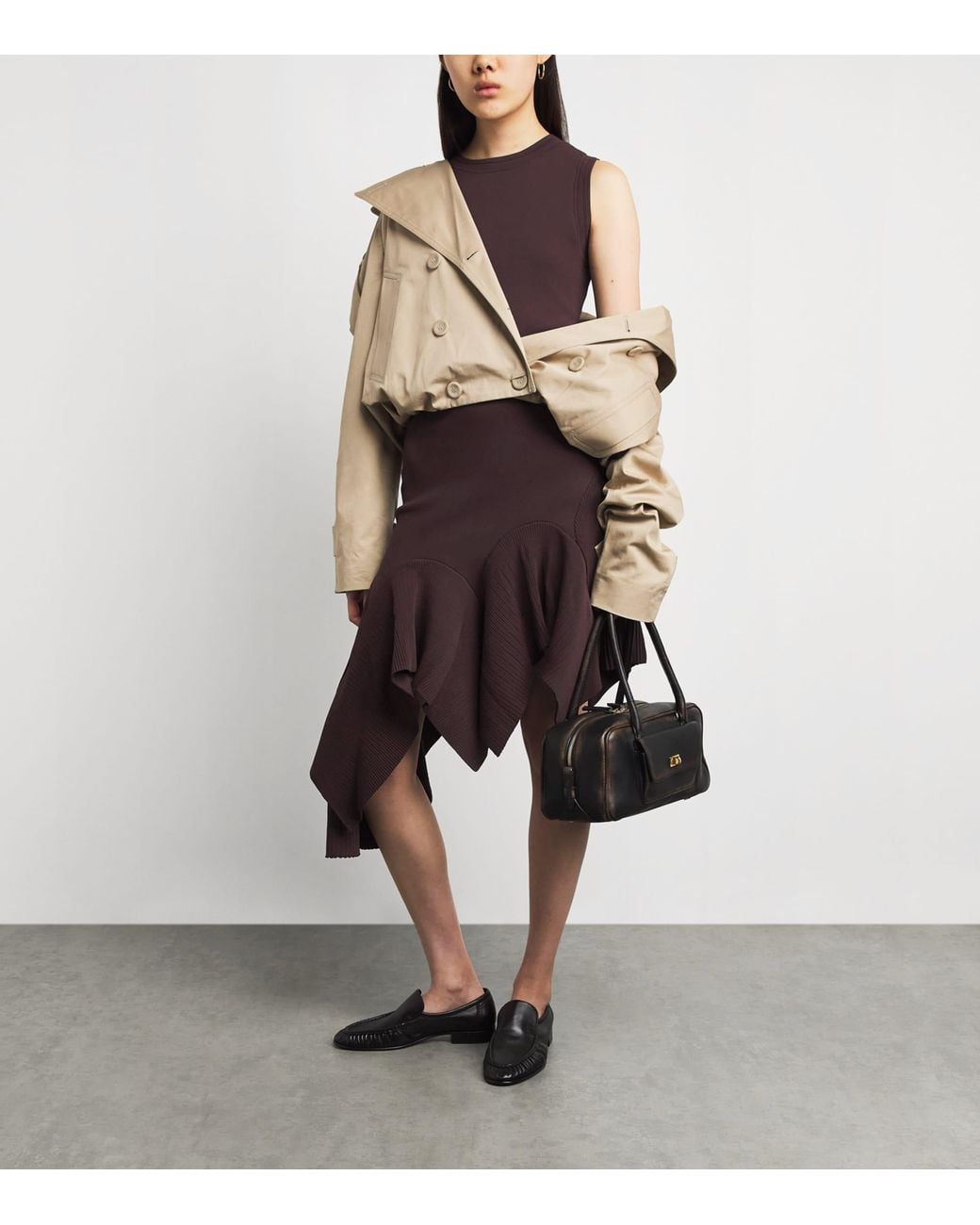 Sandro Brown Knitted Asymmetric Mini Dress