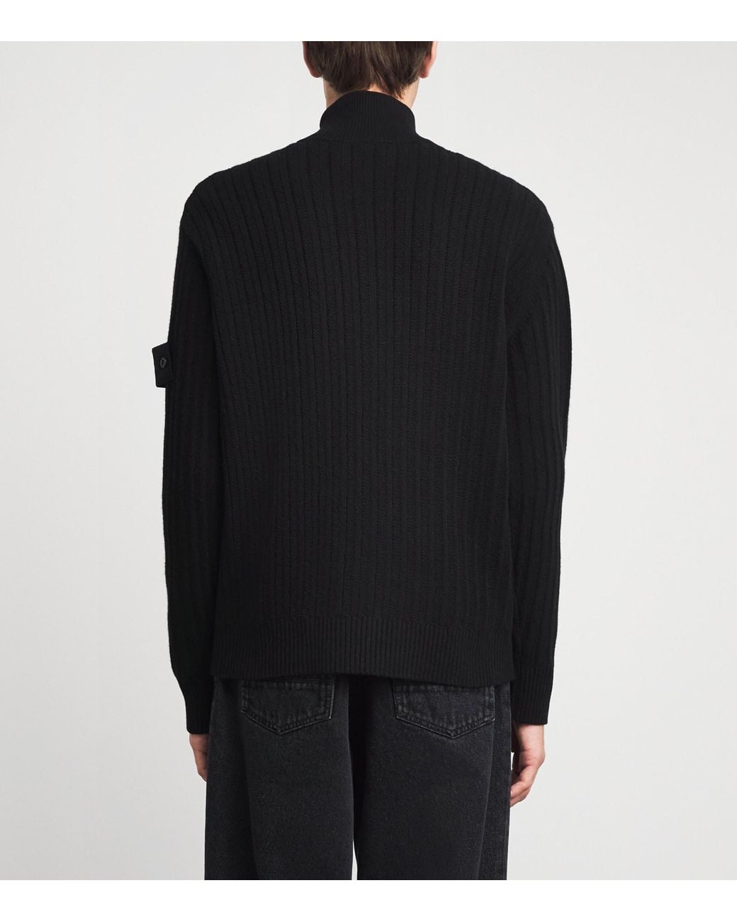 Stone Island Black Wool-Cashmere Zip-Up Cardigan for men