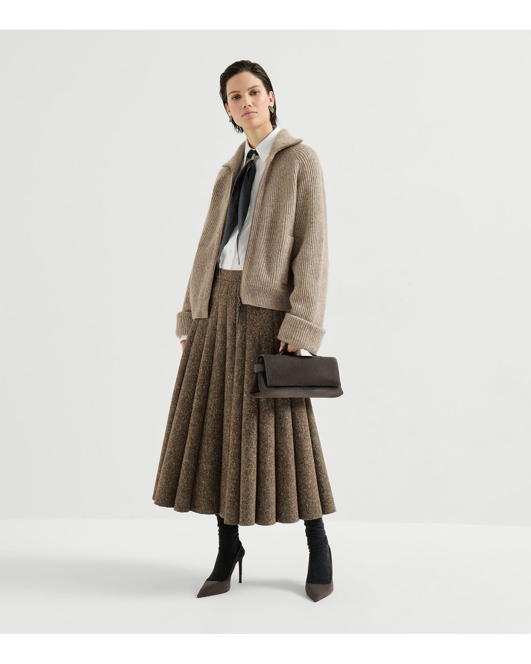 Brunello Cucinelli Natural Sparkling Rib-Knit Cardigan