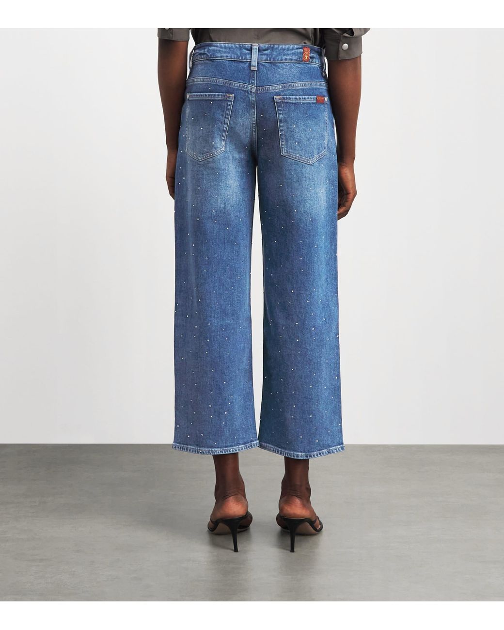 7 For All Mankind Blue Embellished Stovepipe Straight Ankle Jeans