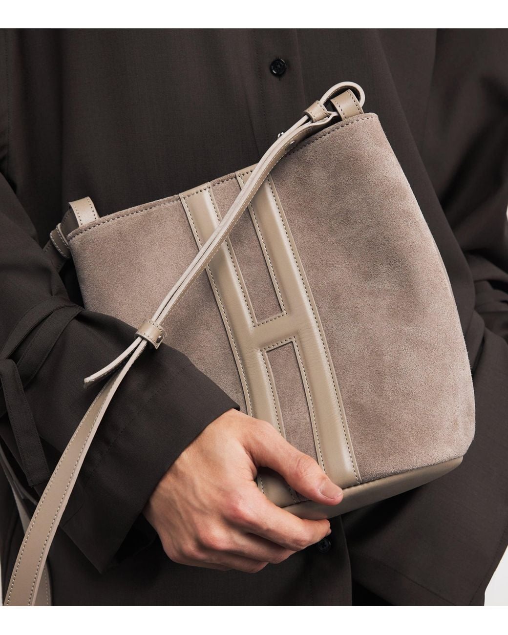 Harrods Brown X Tusting Medium Suede H Cross-Body Bag