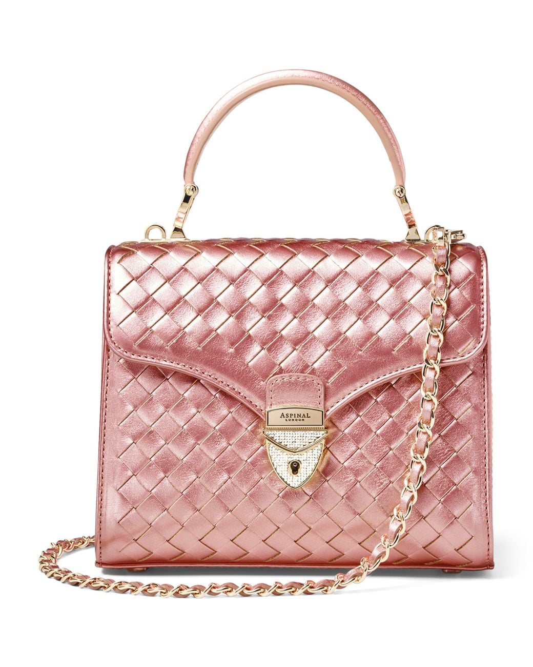 Aspinal Pink Midi Metallic Leather Mayfair Bag
