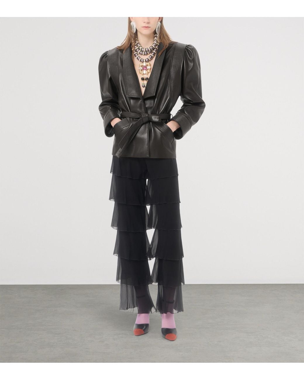 Valentino Black Silk Georgette Ruffled Trousers