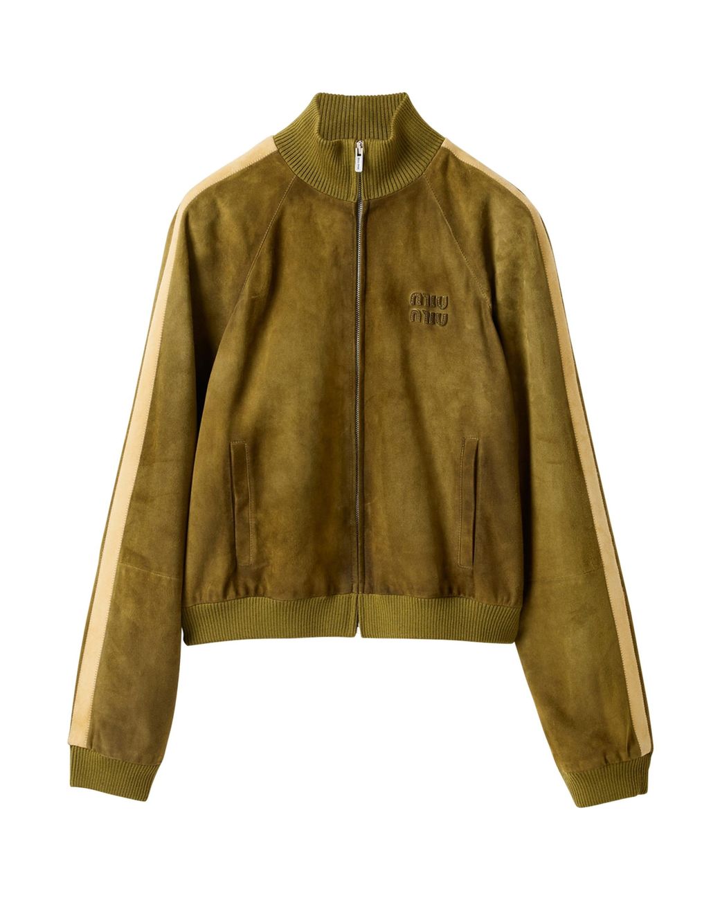 Miu Miu Green Waxed Suede Stripe Track Jacket