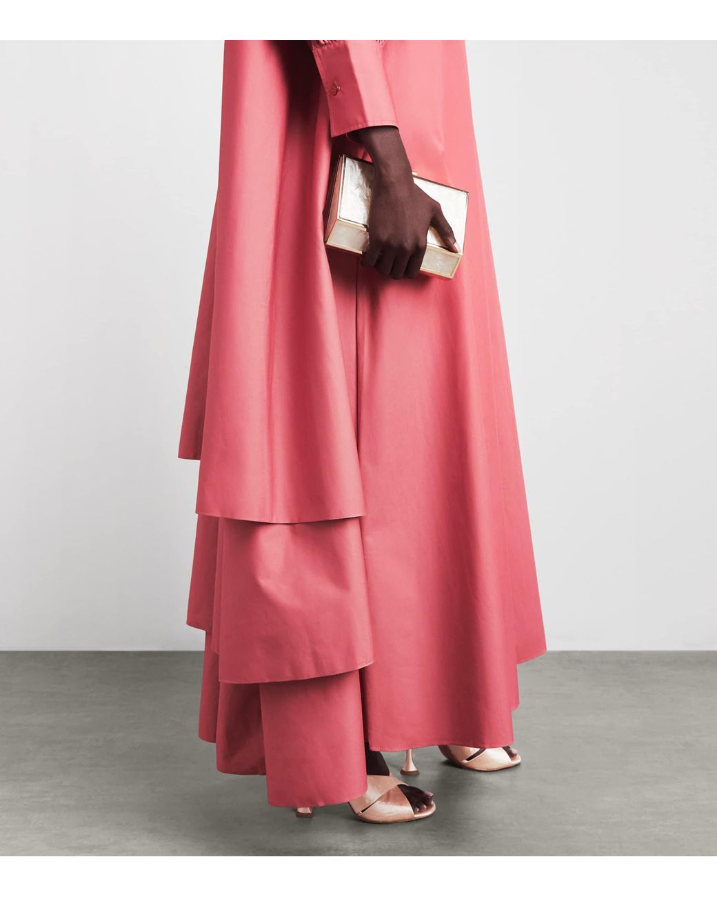 Abadia Pink Cotton Layered Volume Maxi Shirt Dress