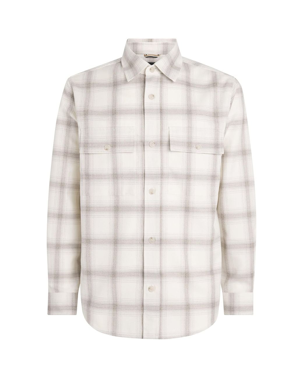 Boss White Virgin Wool-Cotton Check Shirt for men