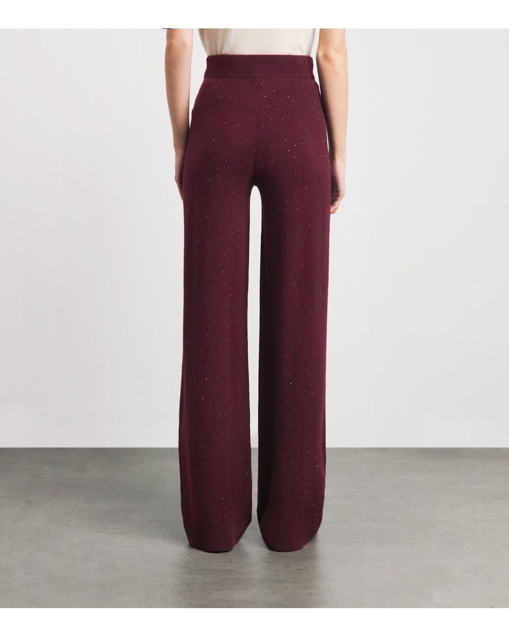 Allude Red Wool-Cashmere Crystal-Embellished Trousers
