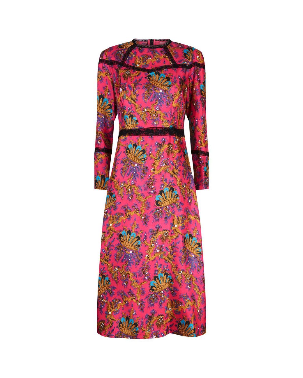 Sandro Lace-panelled Printed Silk Midi Dress in Pink | Lyst