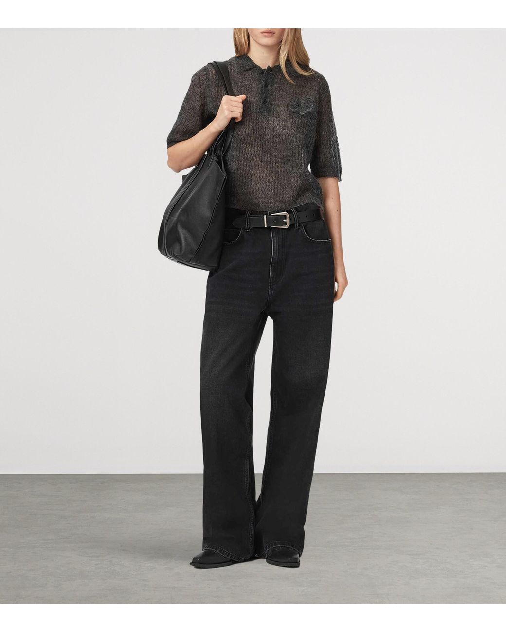 AllSaints Gray Mohair-Blend Anabel Polo Top