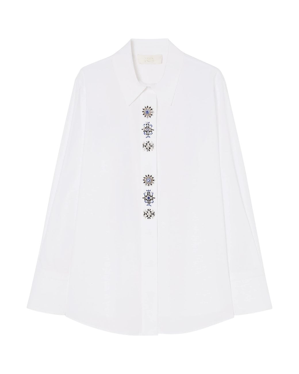 Marina Rinaldi White Cotton Embellished-Placket Shirt