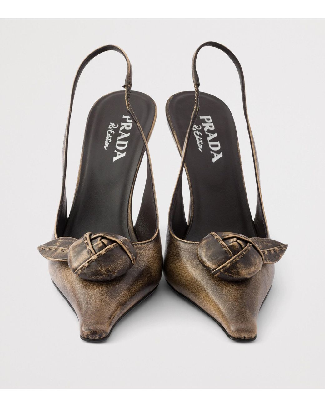 Prada Brown Leather Bow-Detail Slingback Pumps 90
