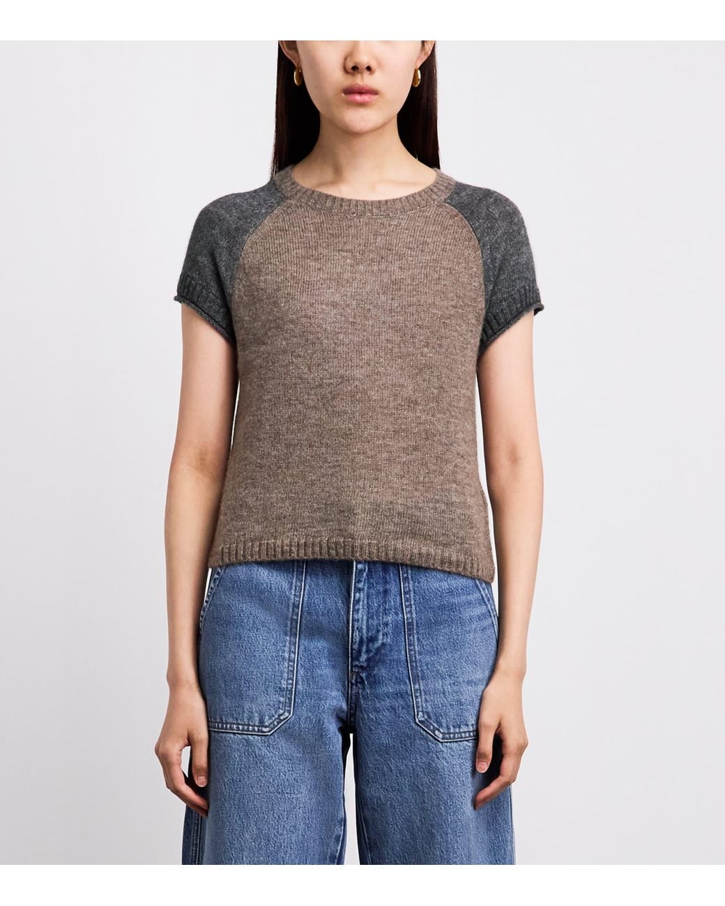 ME+EM Gray Merino Wool-Cashmere-Silk Sweater Top