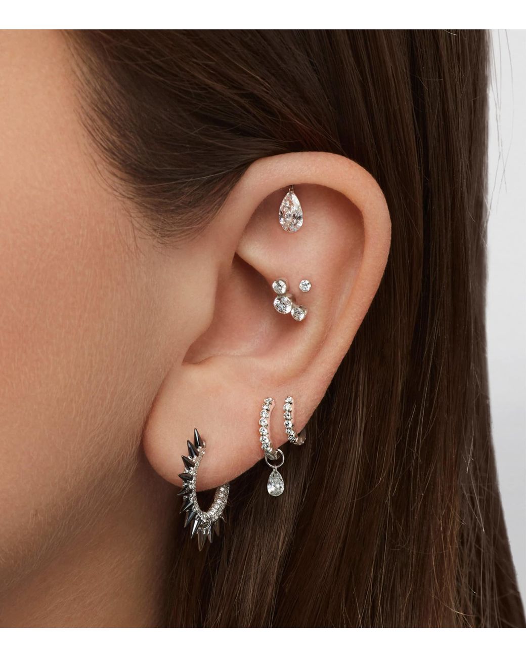 Maria Tash White Moissanite Mohawk And Diamond Pavé Hoop Earring
